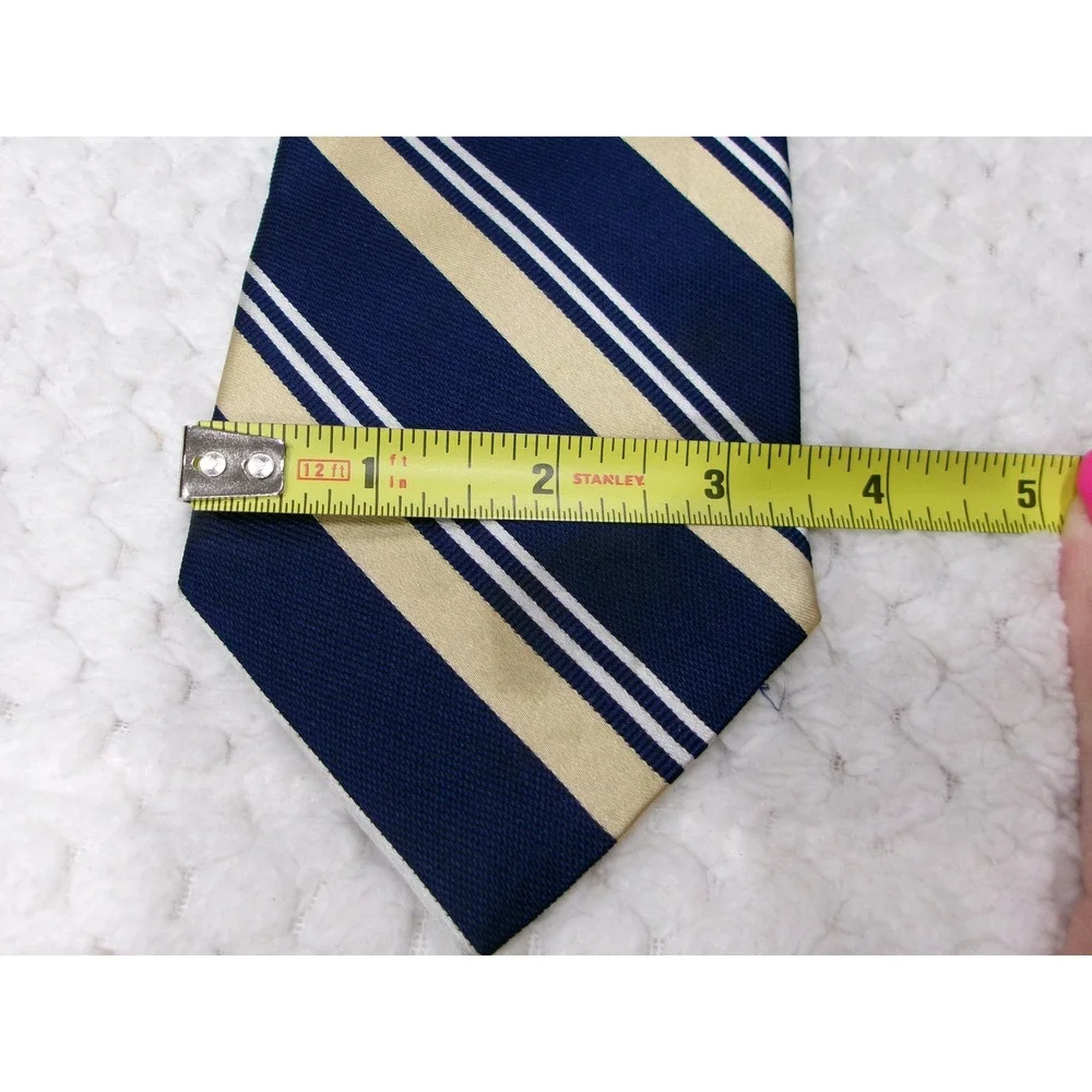 Tommy Hilfiger Mens 3.75x57 Necktie Navy Gold Striped Silk Made in USA WPL 2831